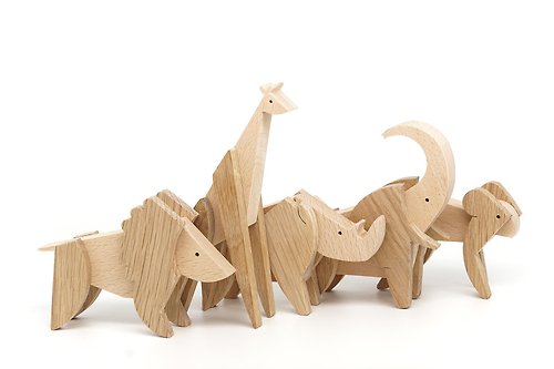 Dear Kid, 親子共選概念店 木製動物王國系列 (5隻勇士 - 大象、長頸鹿、猴子、犀牛和獅子)