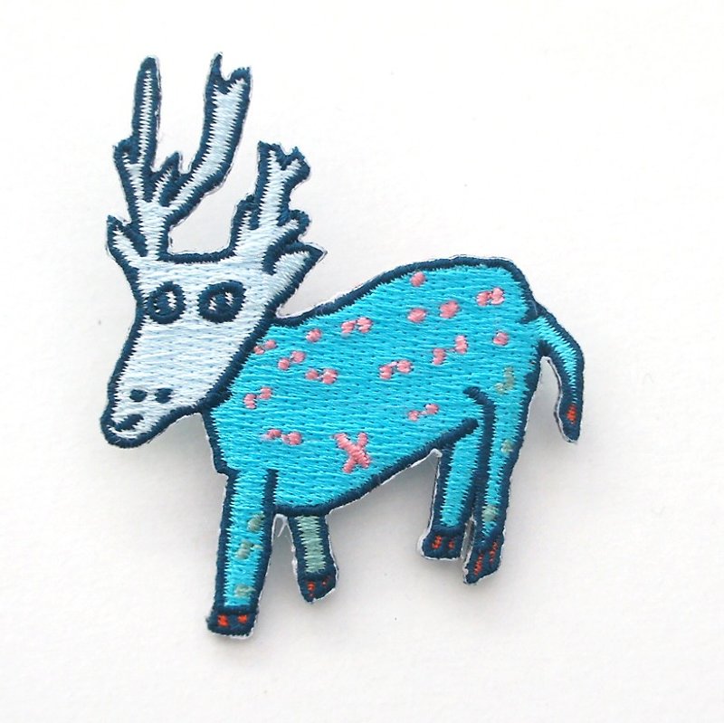 星星小鹿刺繡別針 貼布 - 胸針 - 繡線 藍色