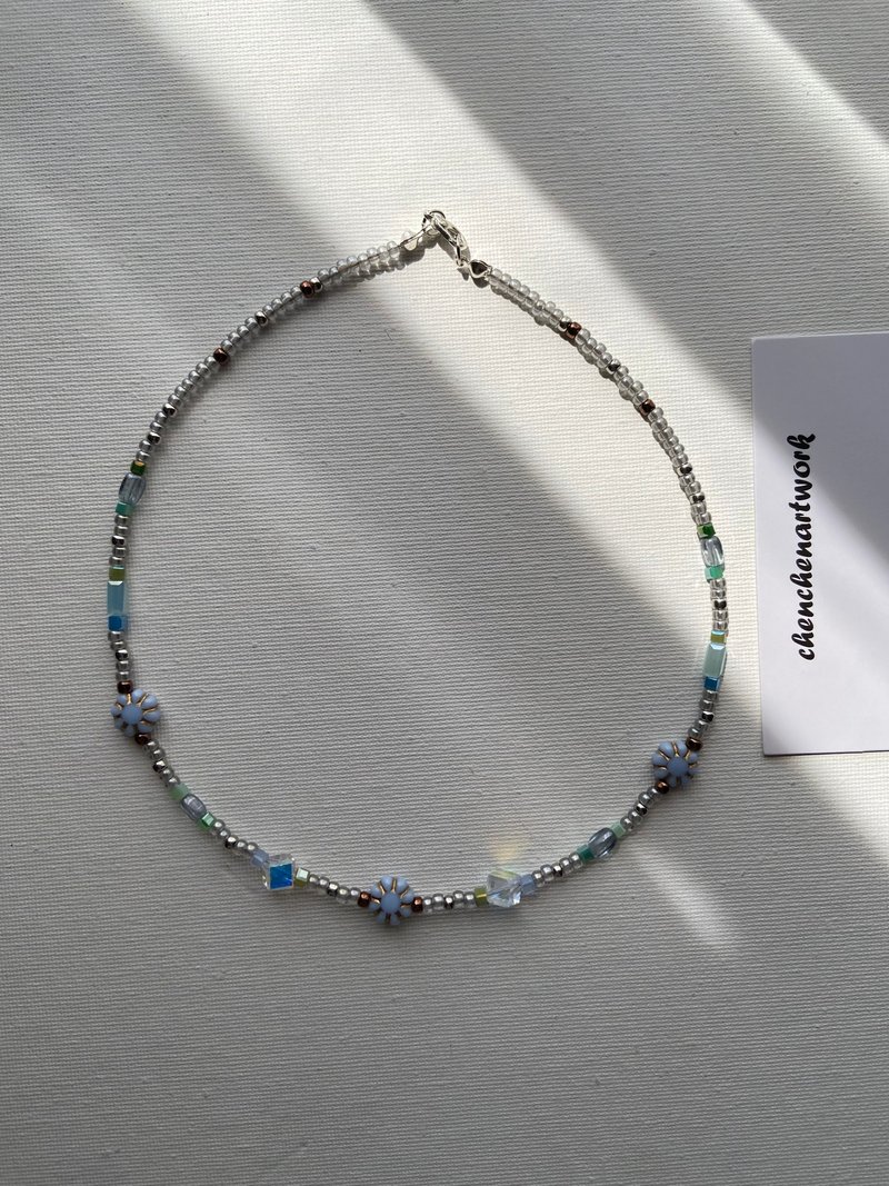 Ocean Mountain Sea Blue Tears Czech Beads Necklace - สร้อยคอ - วัสดุอื่นๆ สีน้ำเงิน