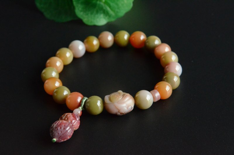 [Good Luck Lianlian] Natural Salt Source Agate Autumn Fragrance Green Colorful Bracelet - สร้อยข้อมือ - เครื่องเพชรพลอย 