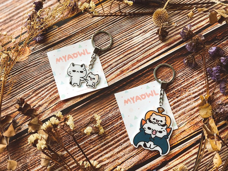 Bad meow and hair meow special edition key ring - Keychains - Other Materials Multicolor