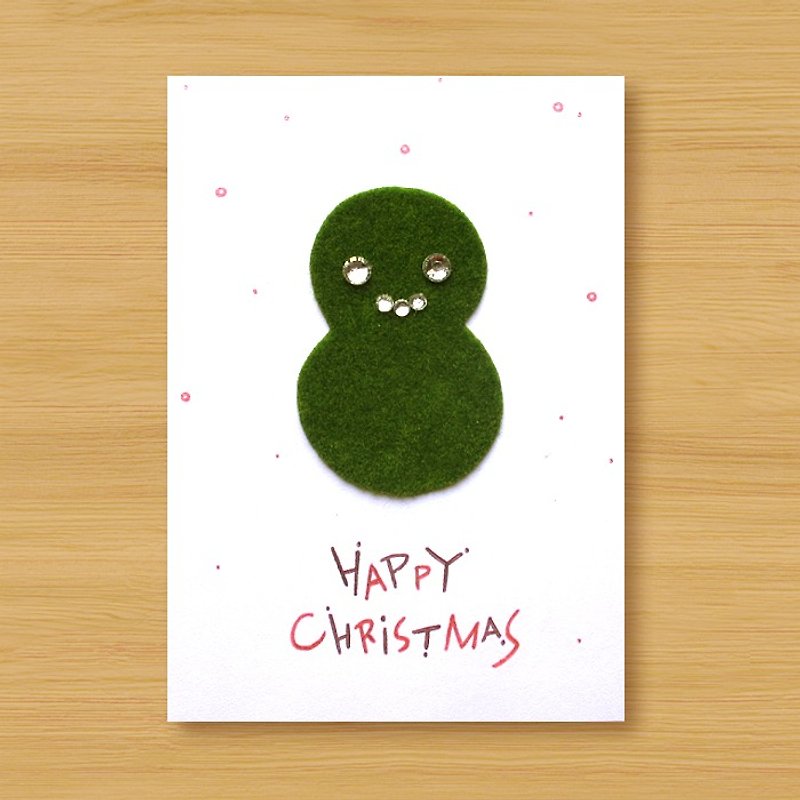 手作りの小さな芝生カード_芝生の小さな雪だるまHAPPY CHRISTMAS ...クリスマスカード - カード・はがき - 紙 グリーン