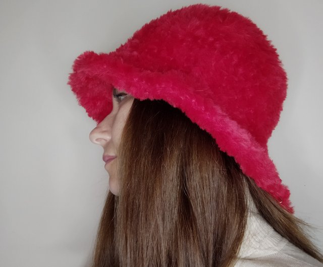 Oversized Faux Fur Bucket Hat  Oversized Fluffy Bucket Hat