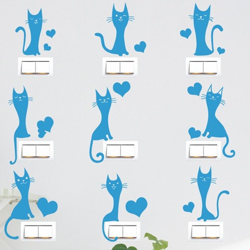 Smart Design 創意無痕壁貼◆愛心貓開關貼   8色可選 - 壁貼/牆壁裝飾 - 紙 藍色