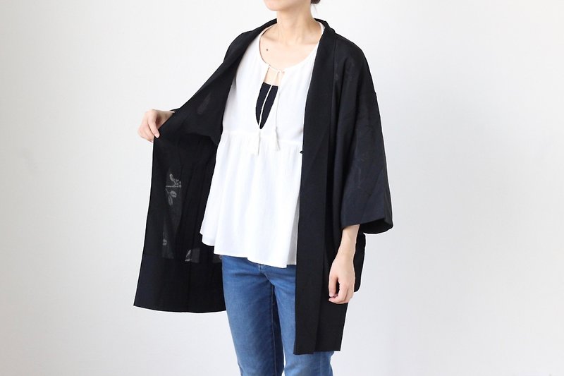 dragon fly kimono, summer kimono, asian clothing, kimono jacket /3988 - ジャケット - シルク・絹 ブラック