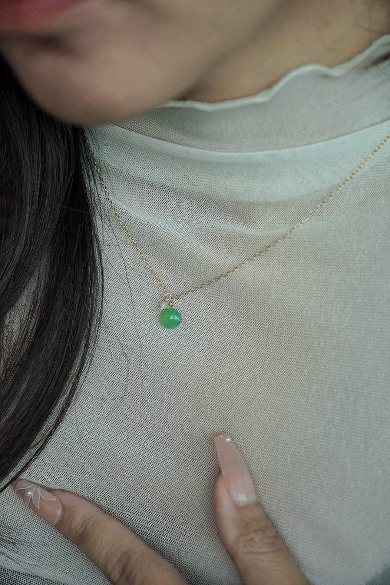 AAA綠玉隨&月光石項鍊 SV925/14KGF - 項鍊 - 水晶 綠色