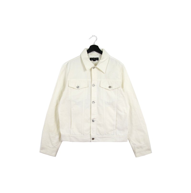 Back to Green Classic Pure White Four Pocket Pound Light Vintage Denim Jacket - เสื้อโค้ทผู้ชาย - ผ้าฝ้าย/ผ้าลินิน 