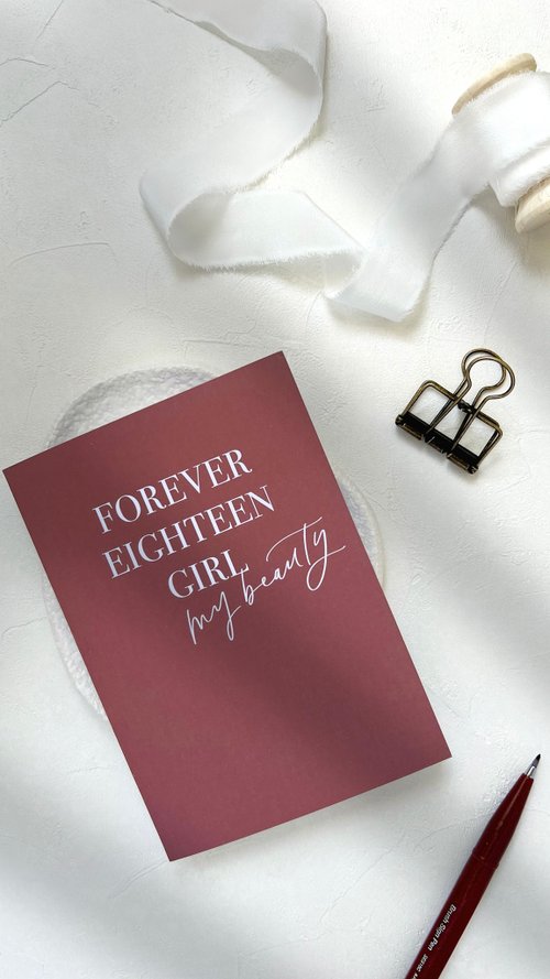 玄手寫｜Shan Lettering 手寫風格生日卡片 Forever Eighteen Girl My Beauty