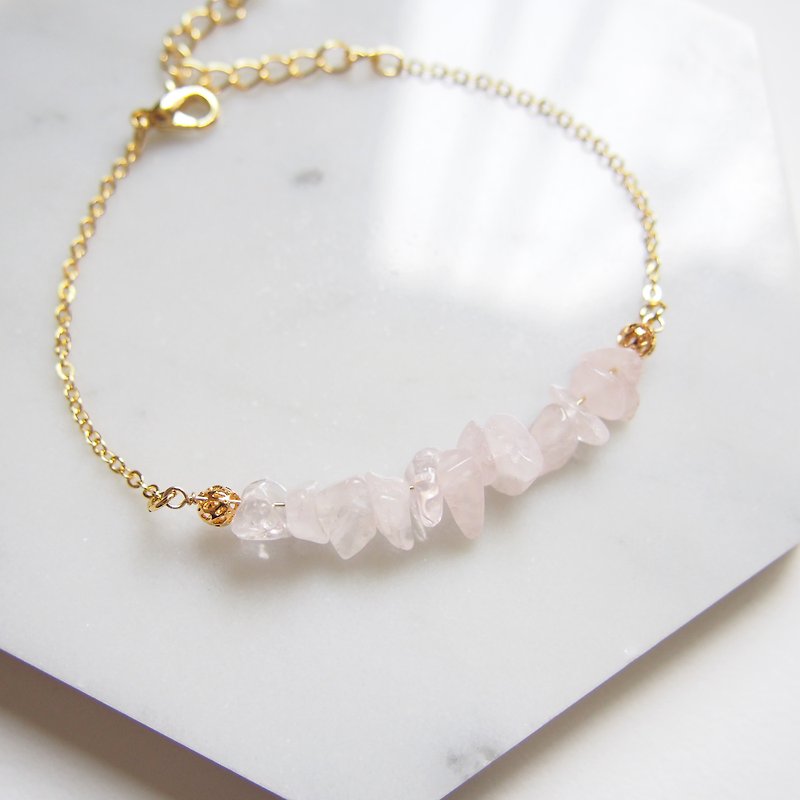 Simple pink crystal · Natural stone · Hollow plating 14K gold round beads · Bracelet - สร้อยข้อมือ - เครื่องเพชรพลอย สึชมพู