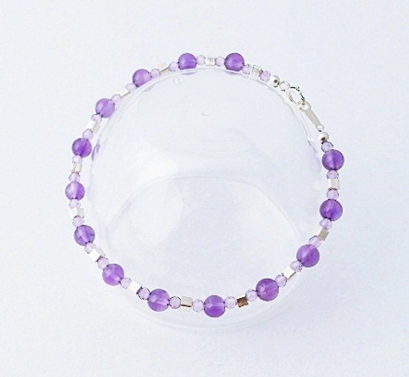天然透體紫水晶 純淨 純銀方塊手鍊 小粉圓 秀氣 氣質 百搭 - 手鍊/手鐲 - 寶石 紫色