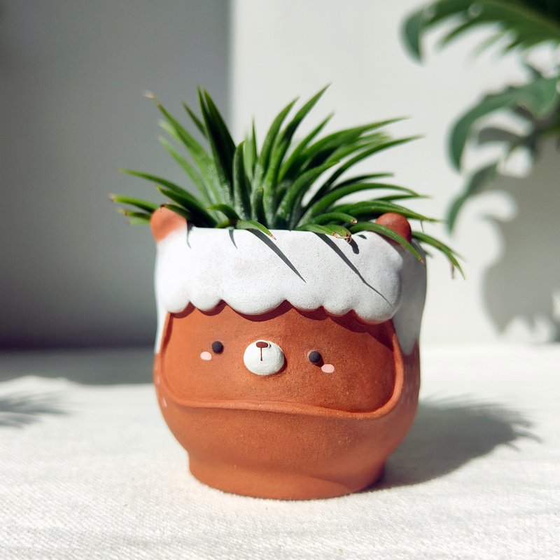 2.25 inch, cute face planter. Handmade pot with drainage hole. - เซรามิก - ดินเผา 