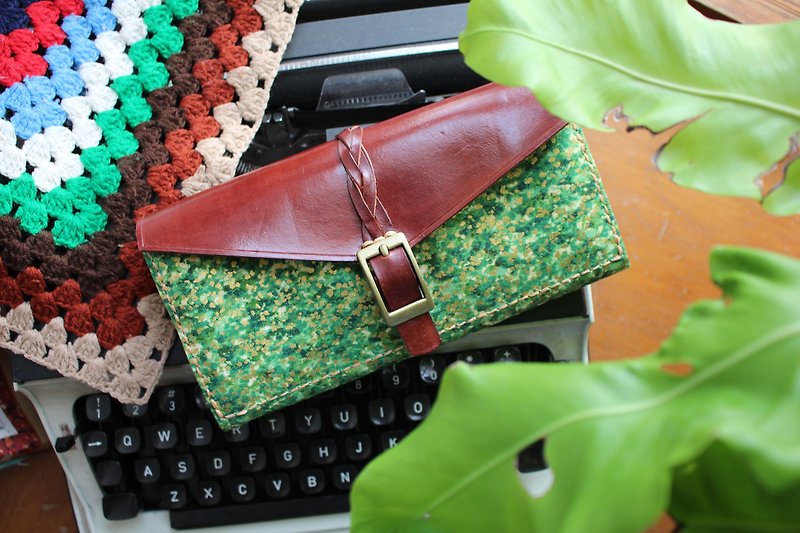 -Islands-Twisted woven long wallet, leather long clip, mobile phone bag gift - กระเป๋าสตางค์ - หนังแท้ สีเขียว