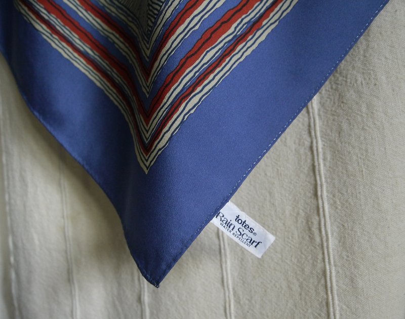 FOAK vintage blue and red scarf sketch wood pile - Scarves - Cotton & Hemp Blue