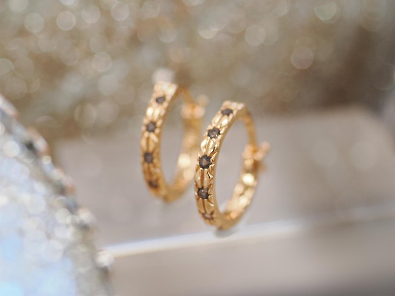 Rosy Brown CZ Gold Huggie Earrings - Celestial - Earrings & Clip-ons - Sterling Silver Gold