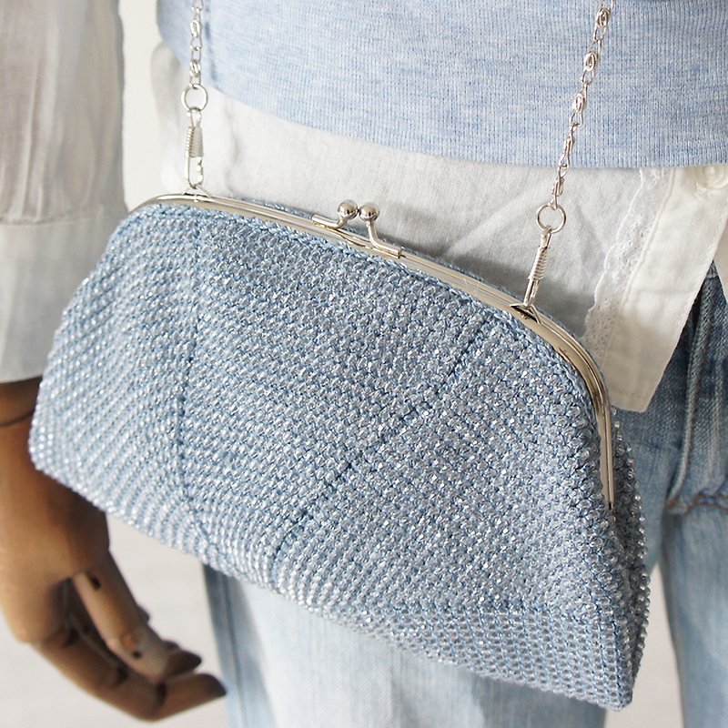 Ba-ba handmade  Acrylic beads crochet petit-bag No.1206 - Handbags & Totes - Other Materials Blue