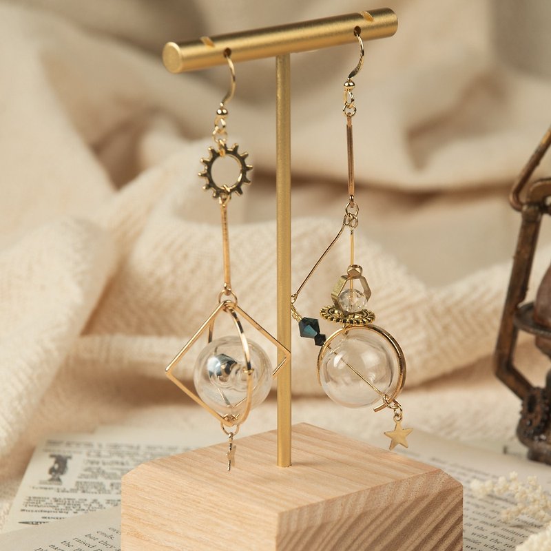 Galileo earrings 14k gold- Clip-On ear hook - Earrings & Clip-ons - Glass Transparent