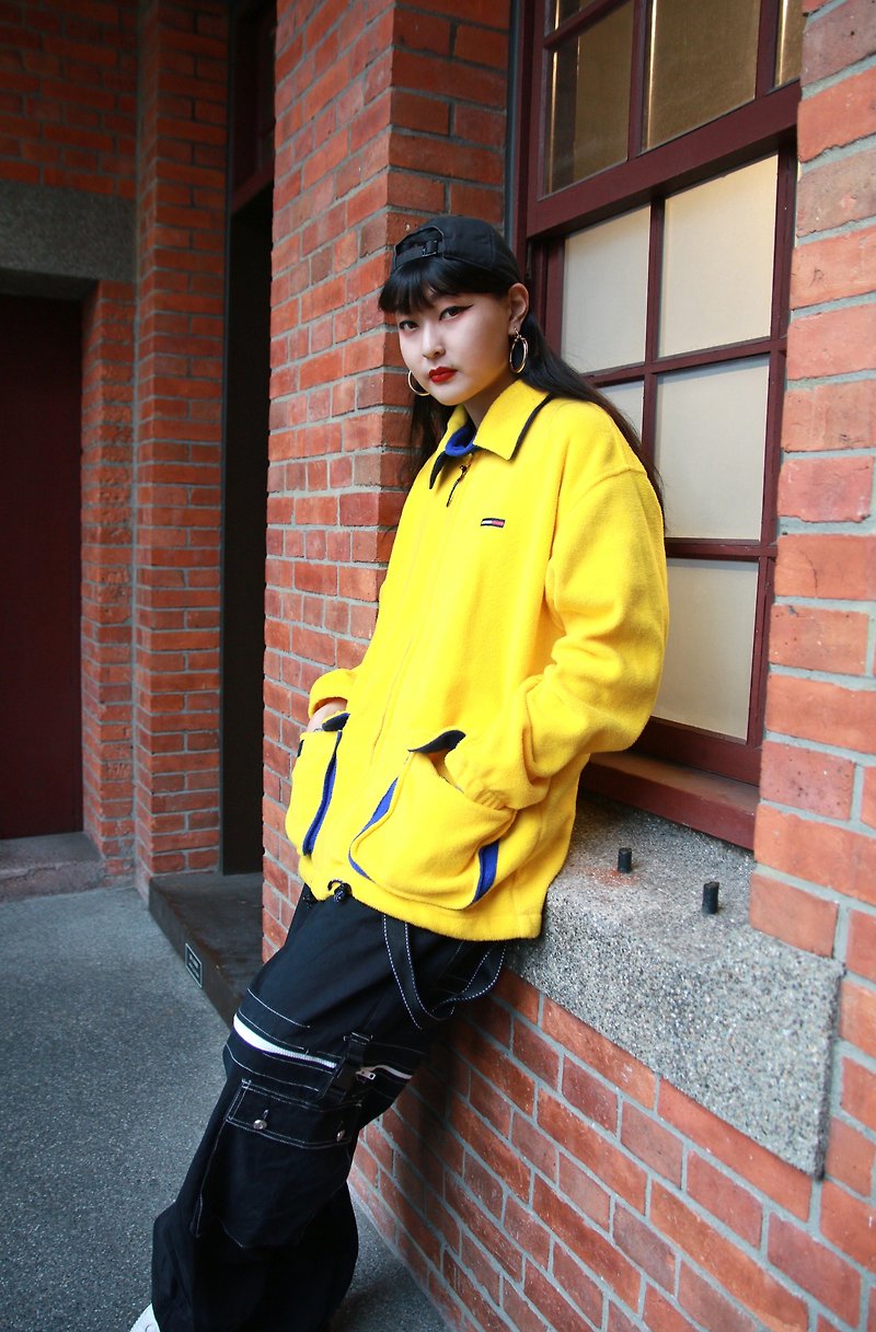 Back to Green::Windproof Sports Jacket TOMMY Yellow Plush Double Pockets //vintage - Men's Coats & Jackets - Other Man-Made Fibers 