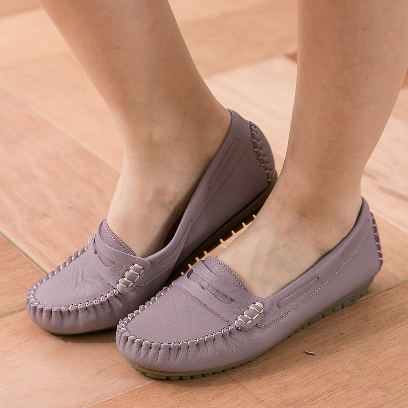 Maffeo Peas Shoe Slim Shoe Shampoo Leather Spring Summer Camp Up Essential Soft Upgrade Peas Shoes (517 Lavender Violet) - รองเท้าบัลเลต์ - หนังแท้ สีม่วง