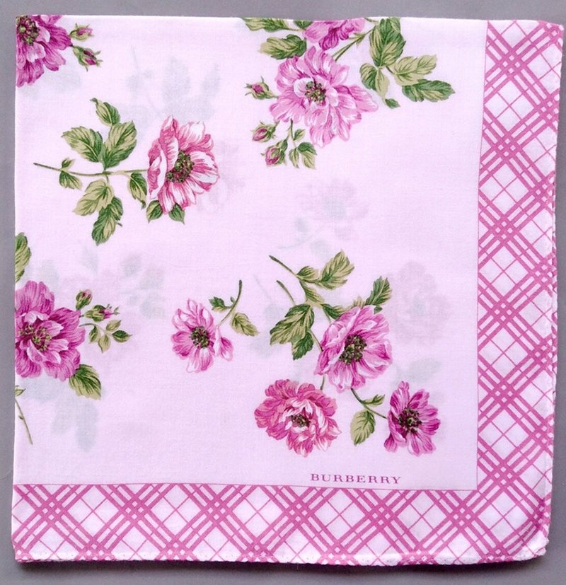 Burberry Vintage Handkerchief Pink Peony 19.5 x 19.5 inches - 手帕 - 棉．麻 粉紅色