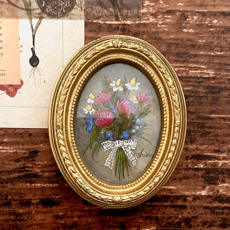 Spring flower bouquet Framed Painting , Antique Style, Tiny Painting - Posters - Paper Red