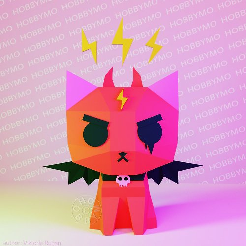HOBBYMO DIY Paper Devil Kitty Cat 3D Papercraft Printable PDF