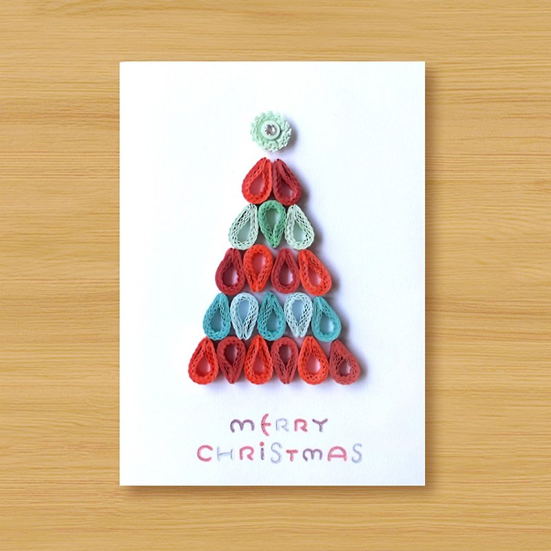 (4 types to choose from) Handmade rolled paper card _ Water drop Christmas tree-Christmas card, Christmas - การ์ด/โปสการ์ด - กระดาษ สีแดง