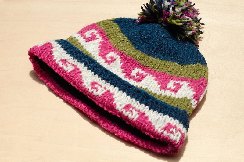 Christmas gift hand-knitted pure wool hat / knitted hat / knitted wool hat / inner brushed hand knitted wool hat / woolen hat / hand knitted wool hat-strawberry matcha cake (only one piece) - Hats & Caps - Wool Multicolor