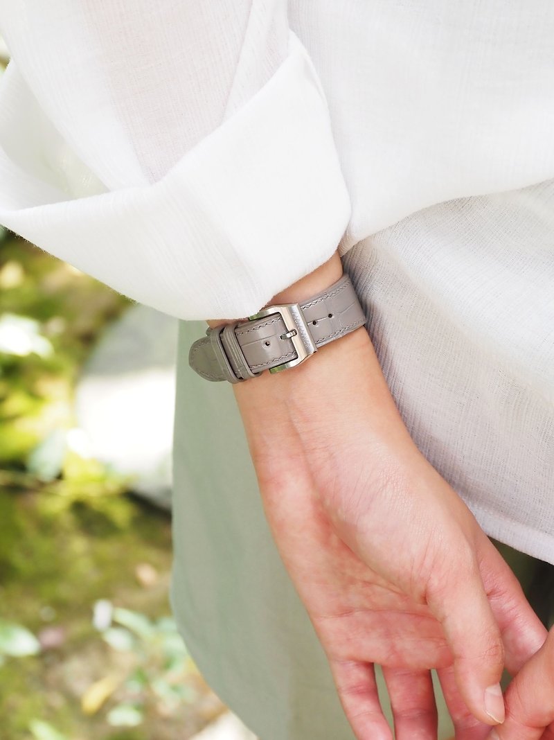 手工APPLEWATCH錶帶 (ALLIGATOR法國美洲鱷|灰色) - 錶帶 - 真皮 灰色