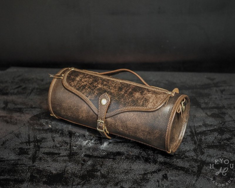 3-way Leather Drum Bag 手提/肩背/側掛三用隨身圓筒包茶芯仿舊 - 側背包/斜背包 - 真皮 多色