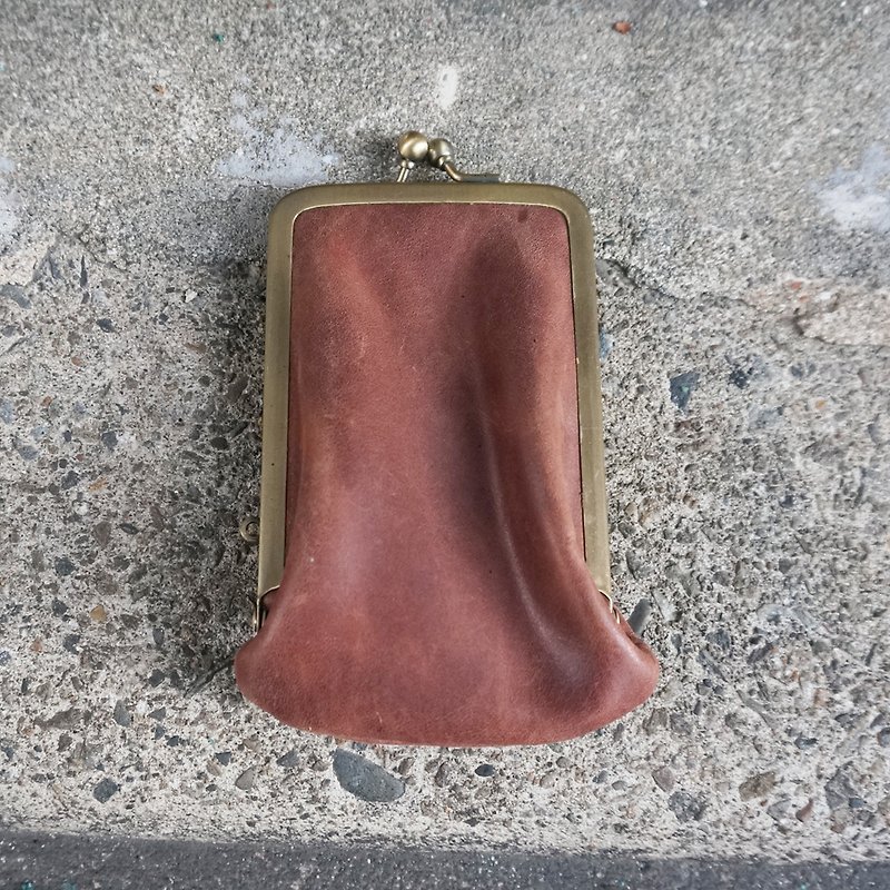 Sienna leather mouth gold business card holder - ที่เก็บนามบัตร - หนังแท้ สีนำ้ตาล