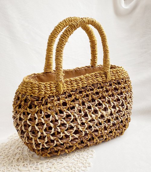 好日。戀物 【好日戀物】日本早期獨具特色的手工天然草編織手提藤編織拉鍊包