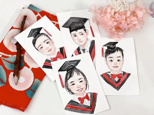 桂桑比插畫 Katsura Xanbi 寶貝人生第一次畢業 6吋似顏繪禮盒+手工水彩紙卡片