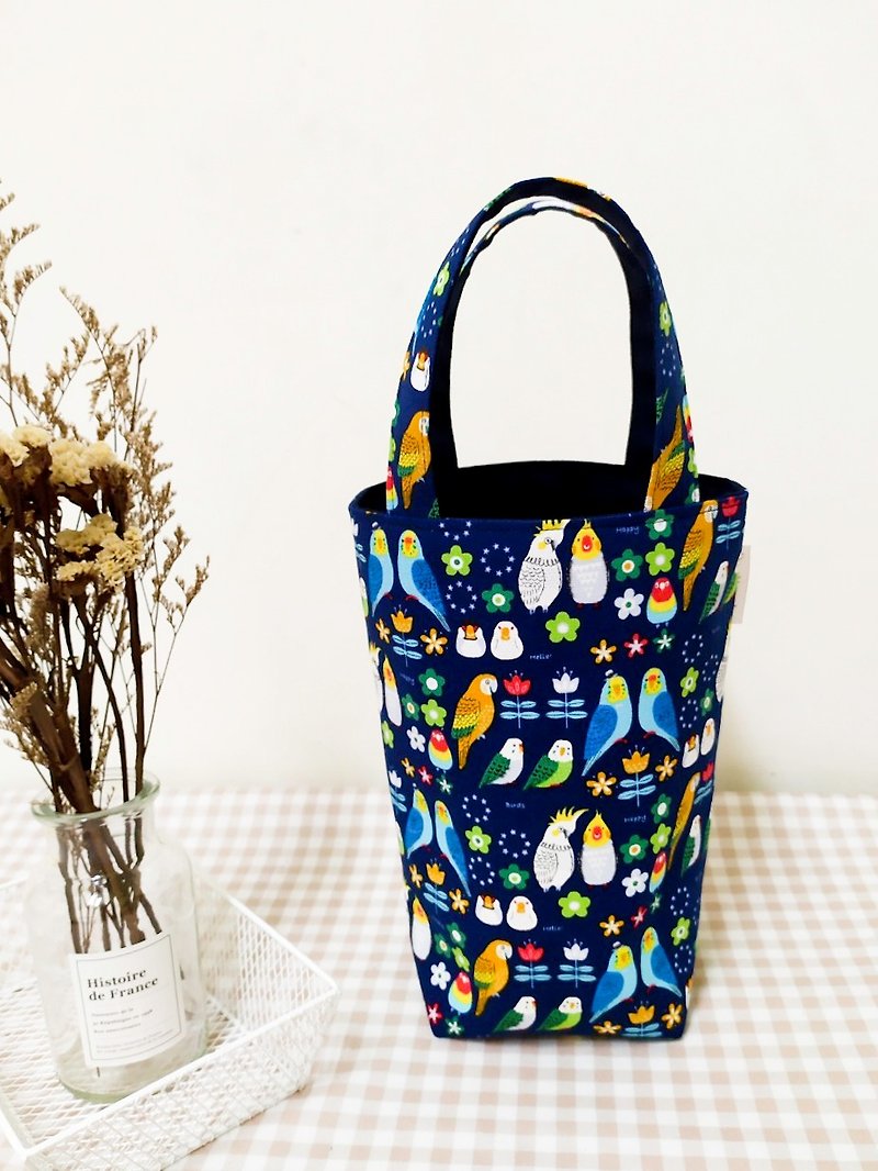 Jiajiajiu series water bottle bag/drink bag/portable canvas bag/cute parrot style - ถุงใส่กระติกนำ้ - ผ้าฝ้าย/ผ้าลินิน สีน้ำเงิน