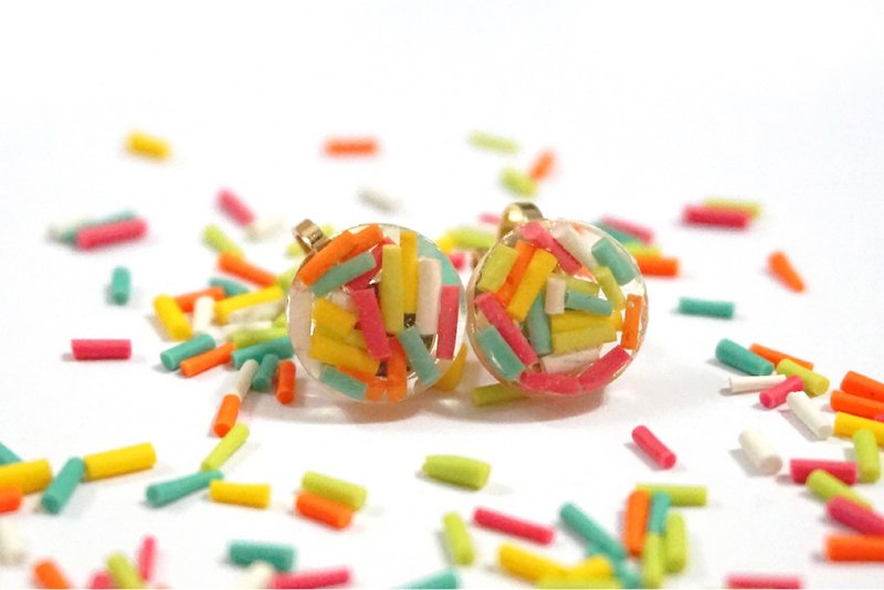 Hand made seven color sugar needle SPRINKLES resin clip earrings - Earrings & Clip-ons - Plastic Multicolor