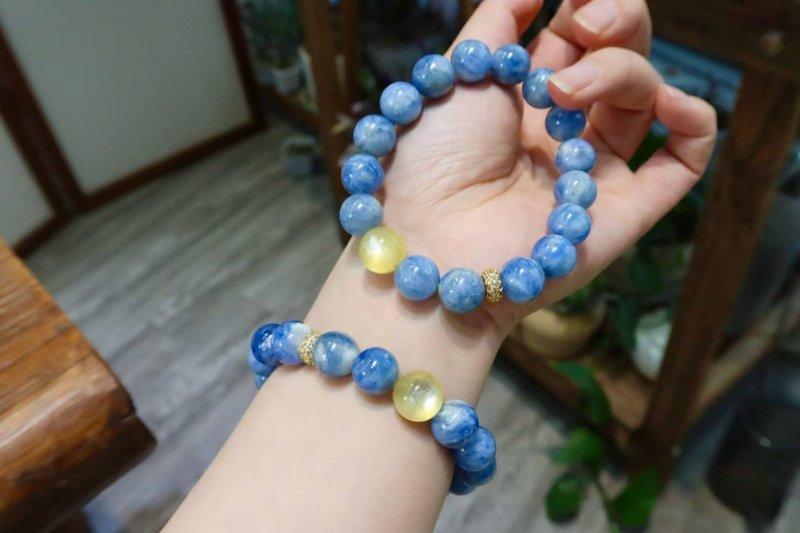 天然藍晶石手鏈 油畫藍晶 梵高名畫星月夜配色 夏日新款 情侶手鏈 - 手鍊/手環 - 玉石 