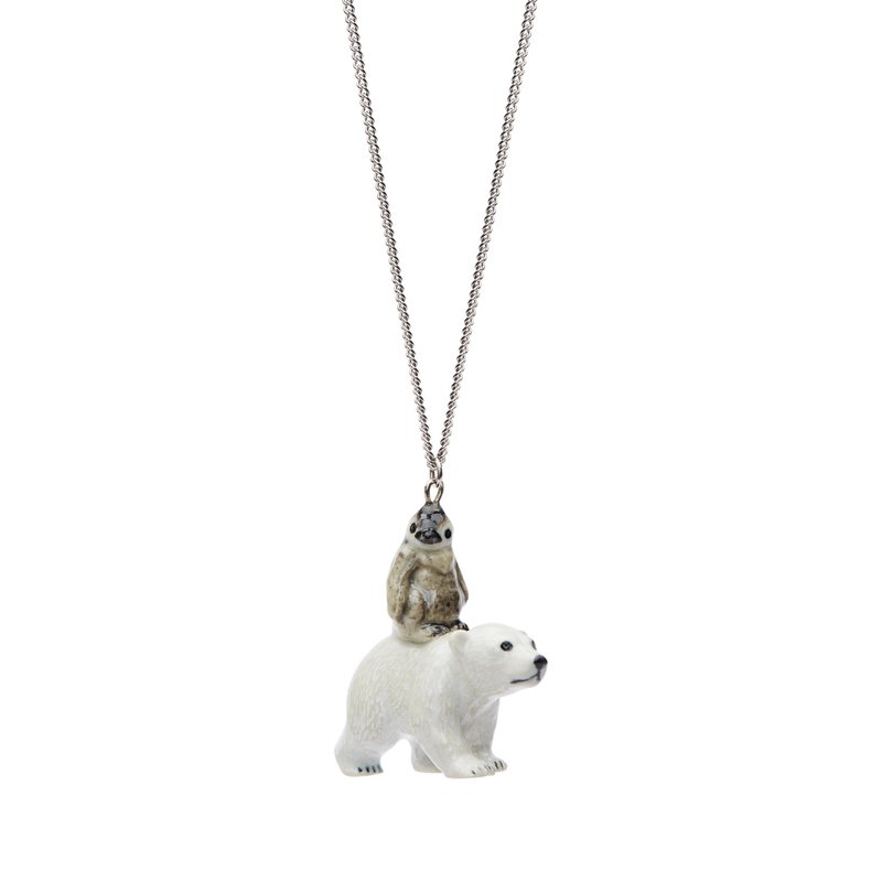 AndMary 手繪瓷項鍊-企鵝和北極熊 禮盒裝 Penguin & Polar Bear - 項鍊 - 瓷 白色
