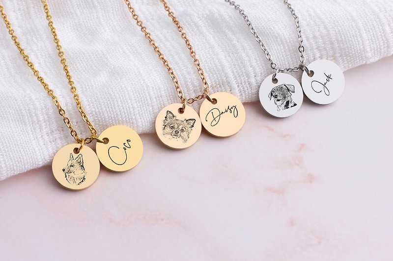 Personalized Dog Necklace Pet Photo Necklace Birthday Gift for Her Gold Necklace - 項鍊 - 其他金屬 銀色