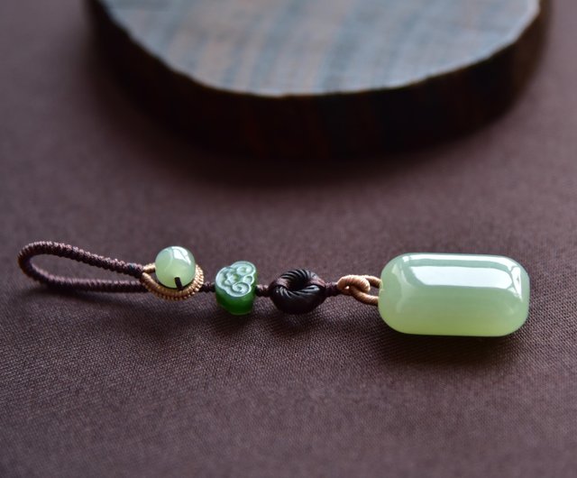 平安如意】天然和田玉青海料面包平安無事牌吊飾寓意禮物山木手作｜吊飾