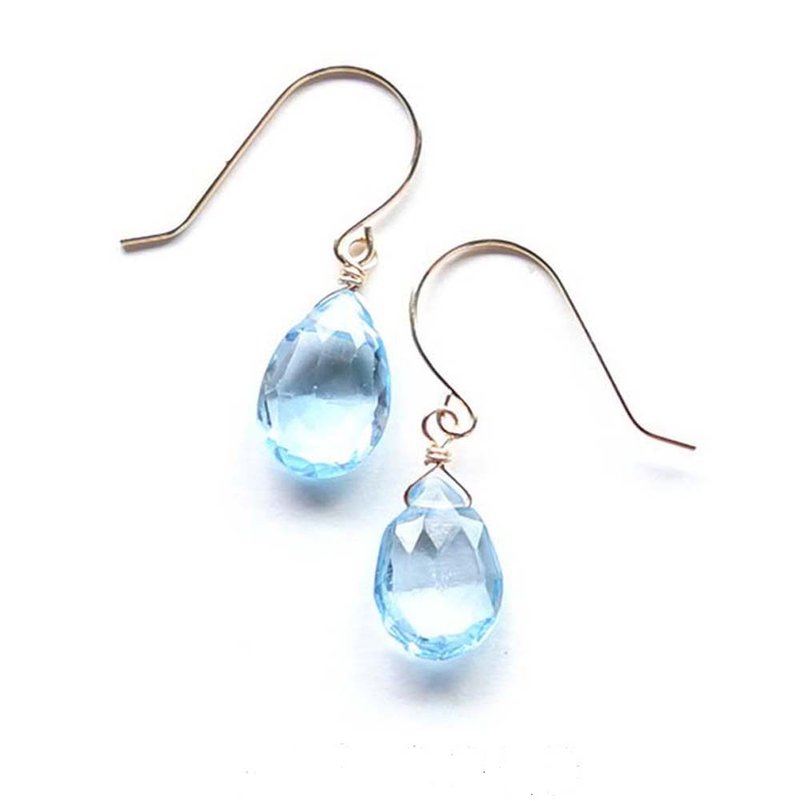 K18 Blue Topaz Pear Shave Clear Blue Sky Blue Earrings or Clip-On - Earrings & Clip-ons - Other Metals Blue