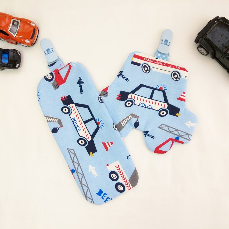 両面コットンハンカチ/ハンカチホルダー（名入れ刺繍可） - スタイ - コットン・麻 ブルー