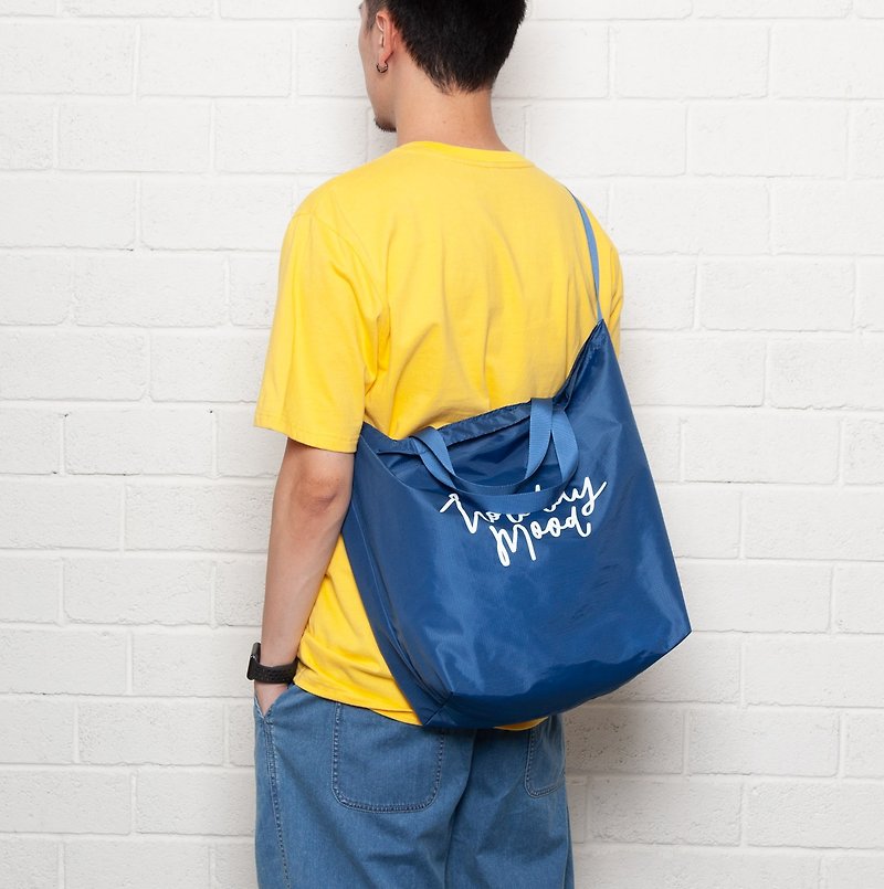 【ad-lib】Packable Tote Bag - Blue//White//Yellow (TB152) - กระเป๋าแมสเซนเจอร์ - ไนลอน สีน้ำเงิน