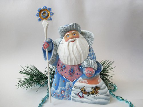 俄羅斯紀念品 俄羅斯聖誕老人 木製彩繪小雕像 手工雕刻人物 聖誕禮物