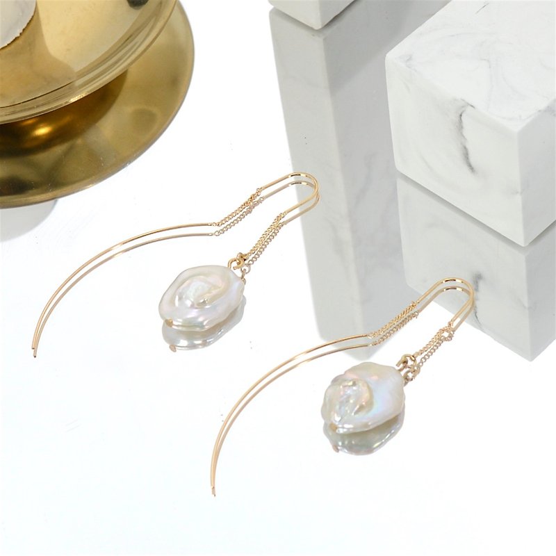 珍珠系列 -天然珍珠耳環 - 耳環/耳夾 - 珍珠 金色