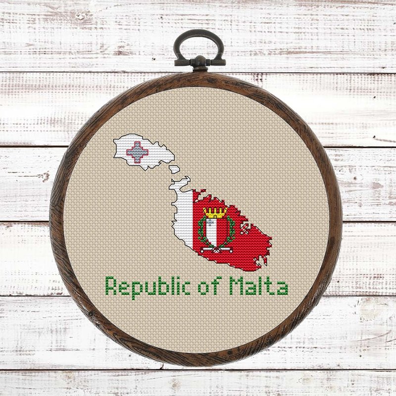 Republic of Malta Map Cross Stitch pattern modern, Malta Flag Xstitch chart PDF - 手工藝教學/工具書 - 其他材質 