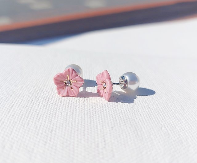 Pink Glazed Rose Earrings in 24K Gold Leaf Style