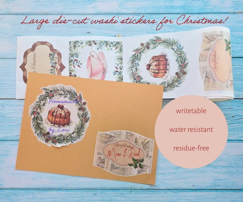 Vintage Christmas washi sticker labels - 紙膠帶/和紙/PET - 紙 白色