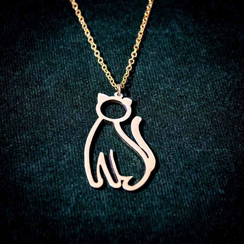 Abstract cute cat pendant - สร้อยคอ - ทองแดงทองเหลือง สีเงิน