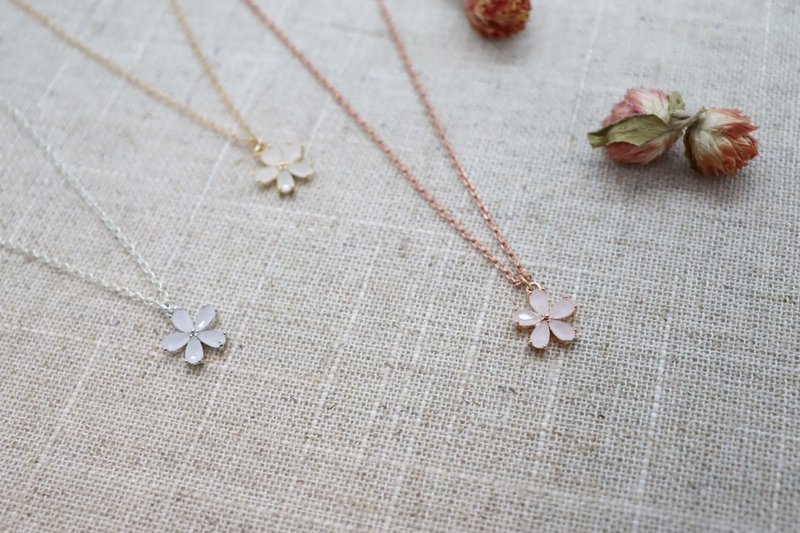 Flower Crystal Charm 925 Sterling Silver Chain Necklace - สร้อยคอ - คริสตัล 