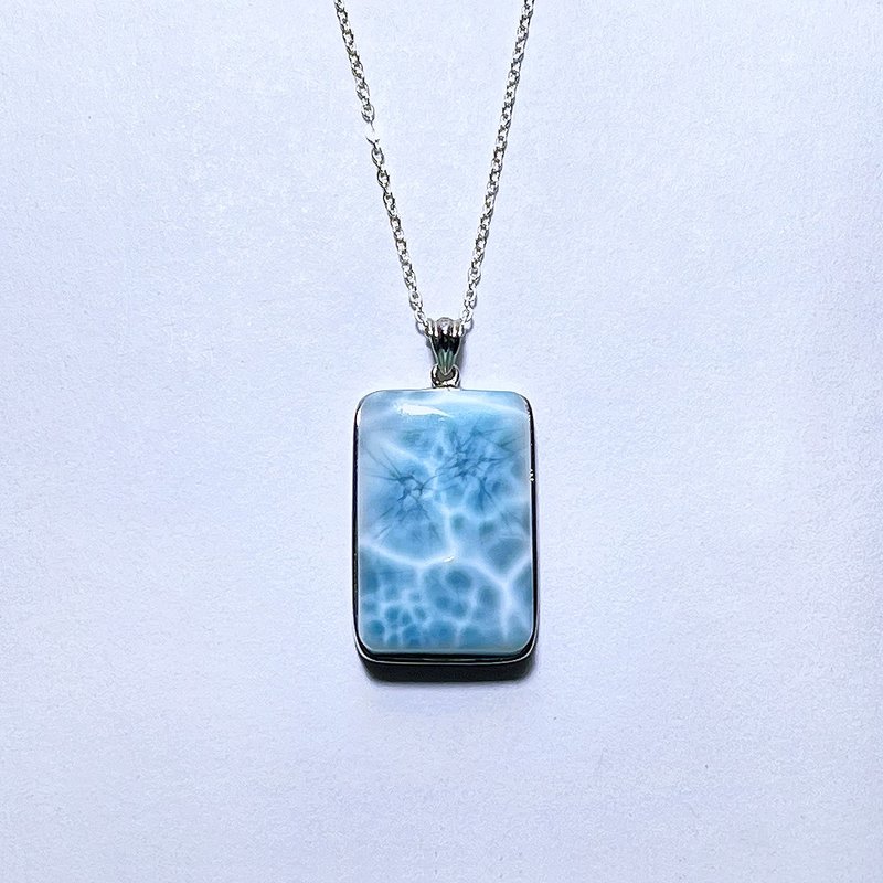 Gemstone series natural mineral Lalima sea stone 925 sterling silver necklace - Necklaces - Gemstone Blue