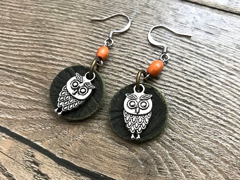 POPO│ Owl │ leather earrings. Dark green │ 2018 the most rammed - Earrings & Clip-ons - Genuine Leather Green